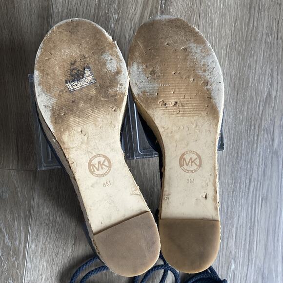 Michael Kors Espadrilles Platform Sandals Sz 8 Black Leather Tie-up - Picture 9 of 15